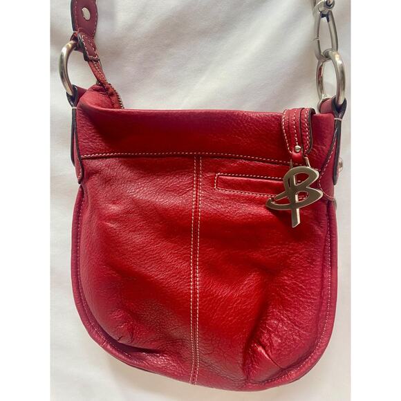 B. MAKOWSKY Purse Crossbody Red Pebbled Leather Shoulder Handbag with Keychain - Picture 6 of 13
